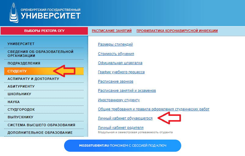Личный кабинет ОГУ