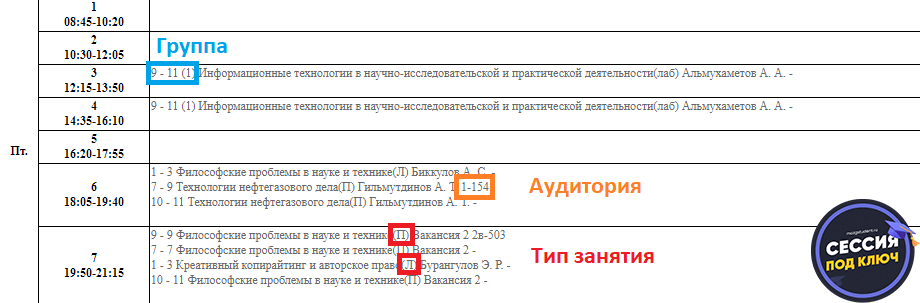 Расписание УГНТУ