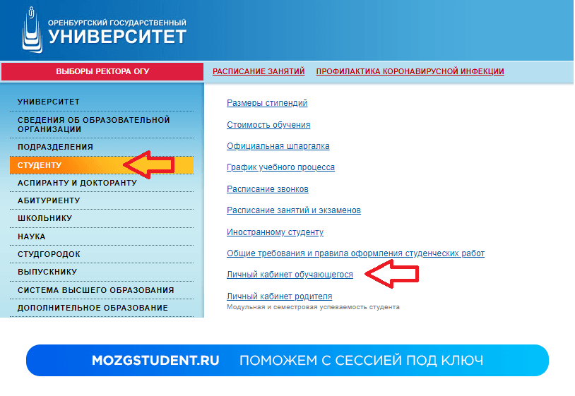 Вход ОГУ